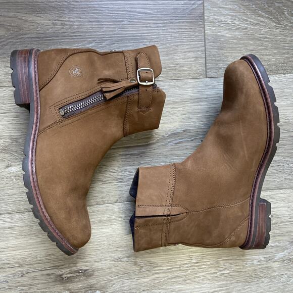 Ariat Abbey Boot Women Sz 7.5 Chestnut Waterproof Nubuck Side Zip Tassle - Picture 2 of 10
